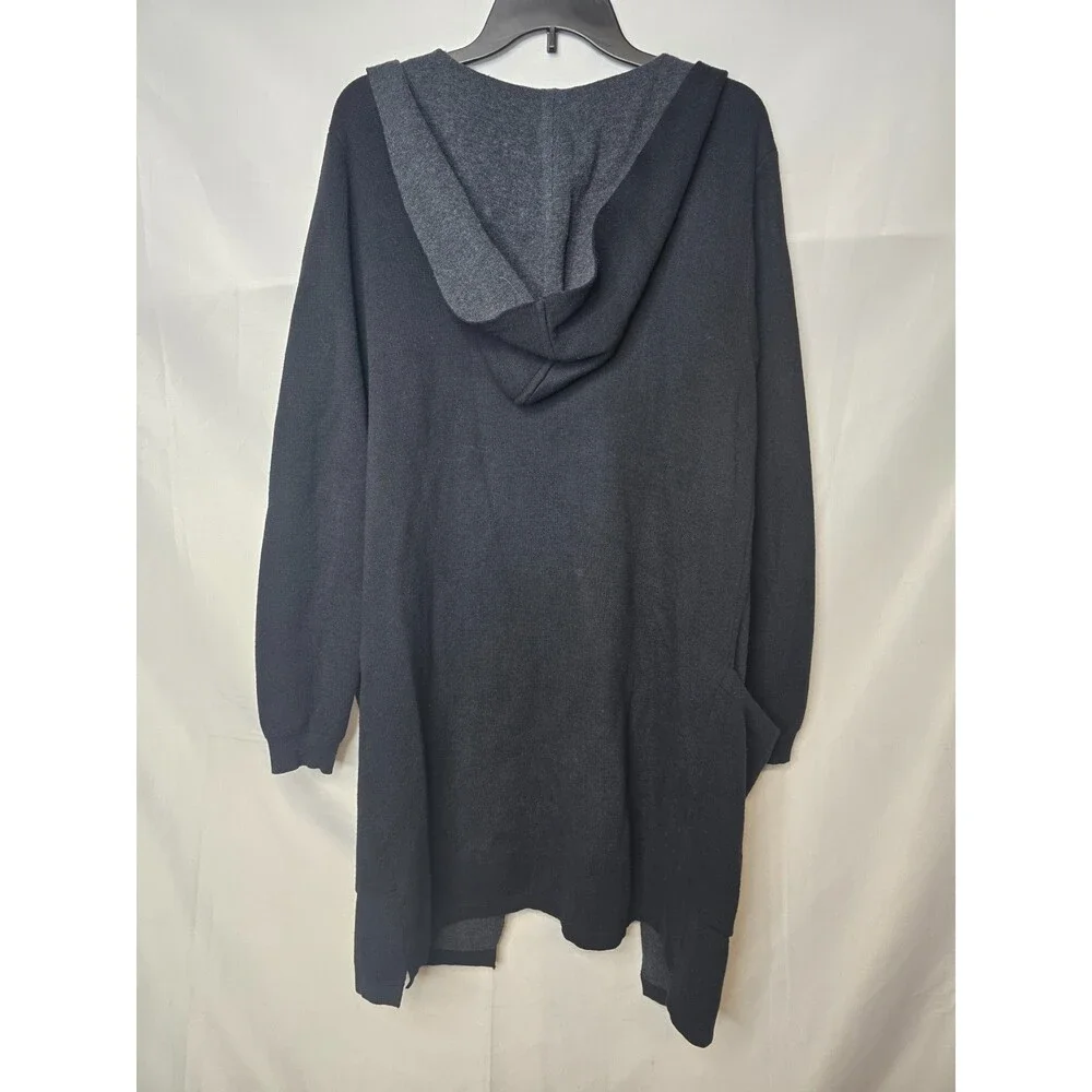 Zara Man Black Gray Hooded Long Sleeve Knit Open Front Cardigan Size M